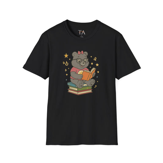 Carebear Jr Book Design Unisex Softstyle T-Shirt, Kids Graphic Tee, Children Reading Shirt, Cute Bear Illustration Top, Retro Style Apparel