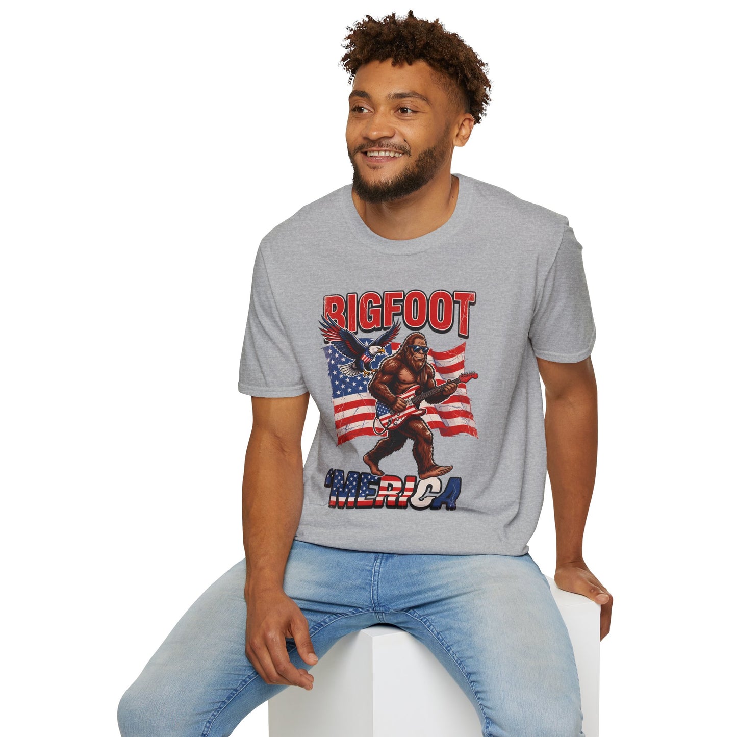 Bigfoot America T-Shirt — Patriotic Bigfoot Playing Guitar Graphic Tee