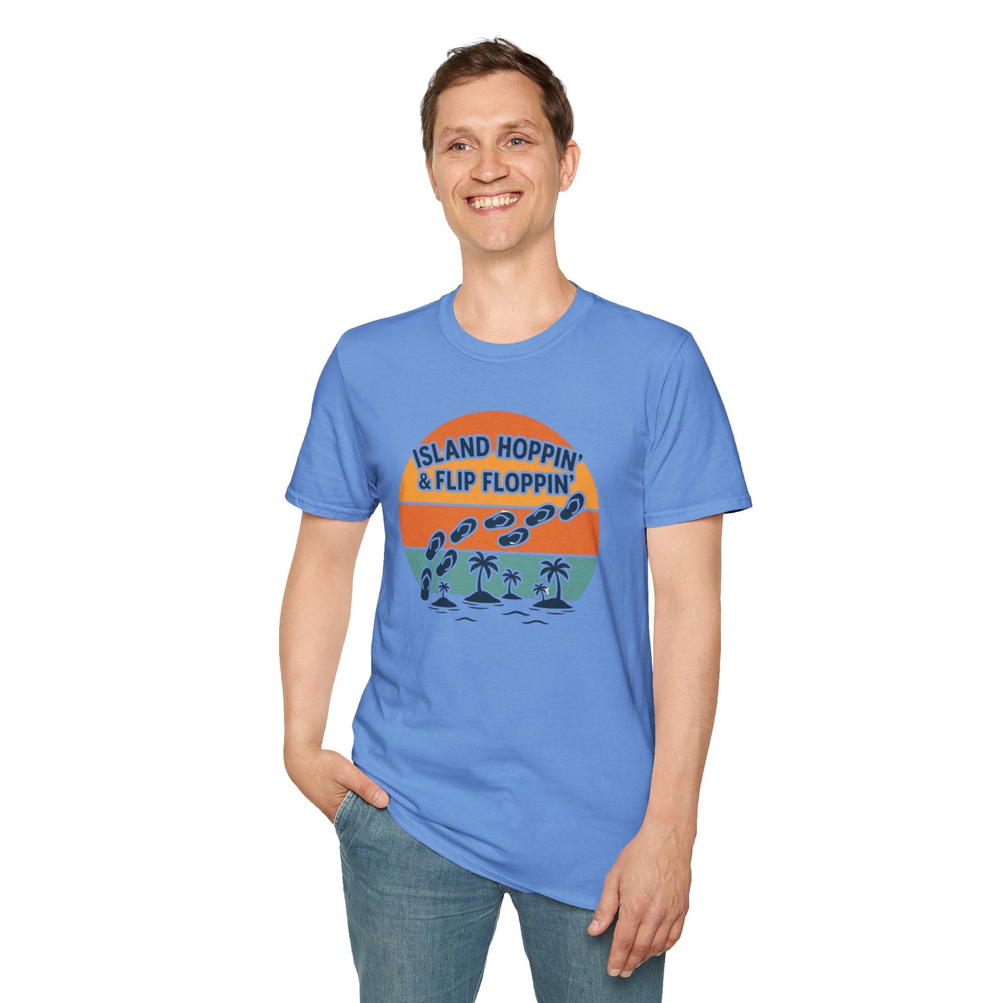 Island Hoppin' Flip Floppin' Unisex Softstyle T-Shirt, Beach T-Shirt, Vacation Apparel, Summer Wear, Casual T-Shirt, Graphic Tee