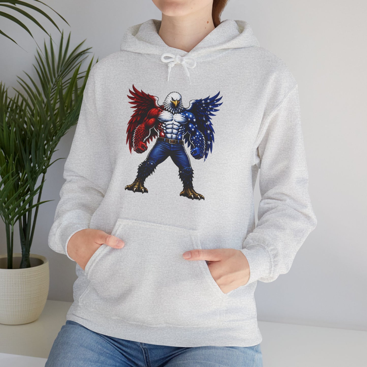 Birdmanzilla Patriotic Eagle Warrior Hoodie | American Flag Wings, Bald Eagle Graphic