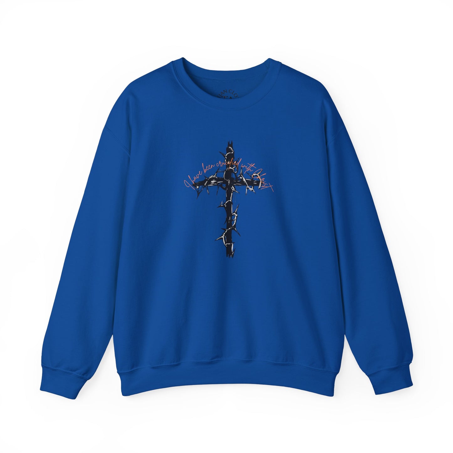 Faith Inspired Crewneck Sweatshirt Barbed Cross Design with Galatians 2:20