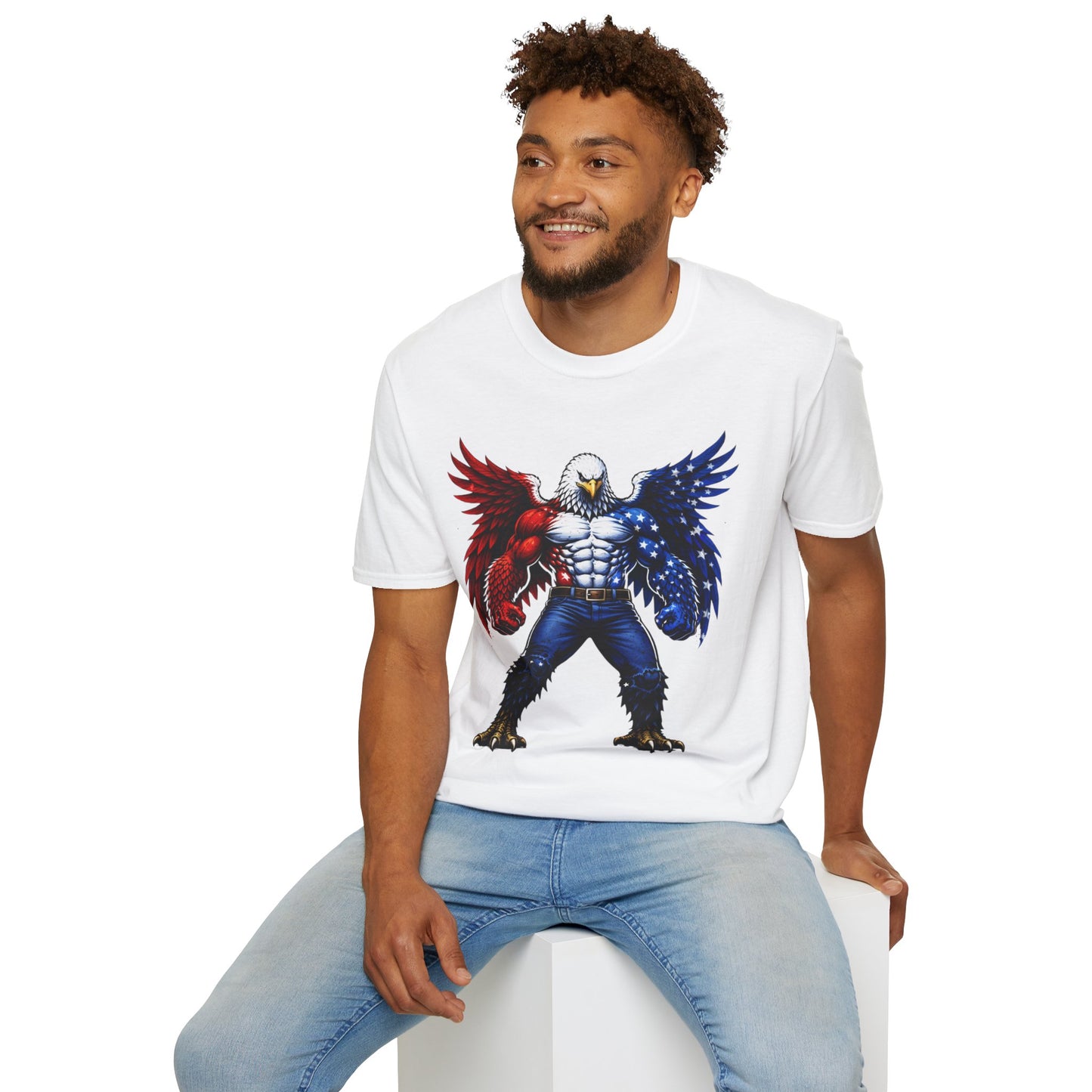 Birdmanzilla Patriotic Muscular Eagle T-Shirt | Red White Blue Winged Eagle Graphic