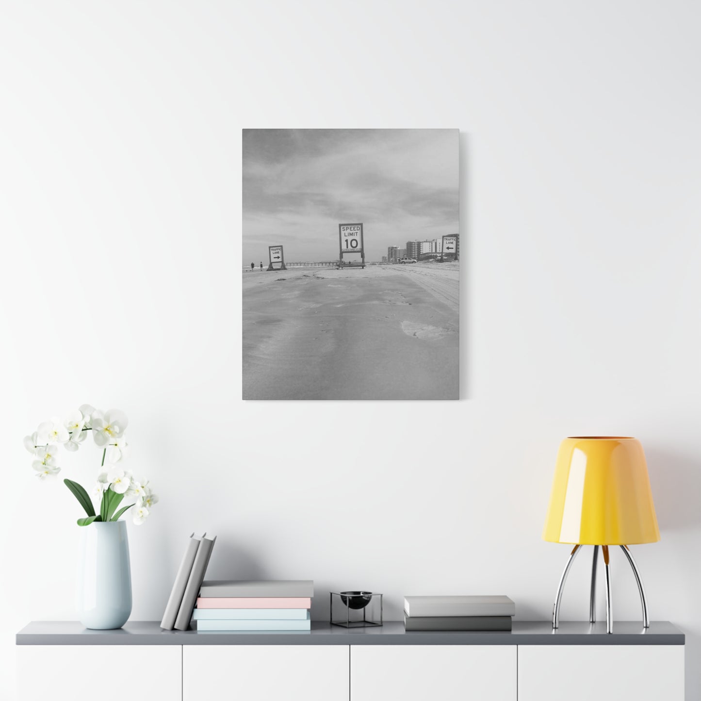 Serene Black and White Coastal Beach Sign - Canvas Art