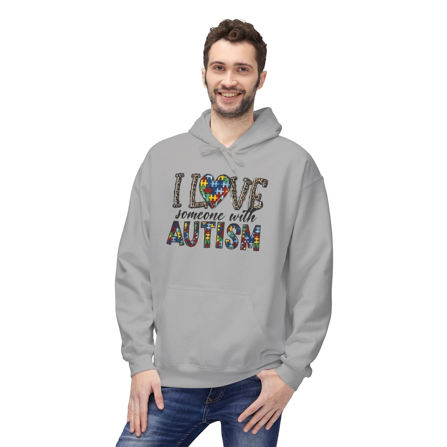 Autism Awareness Softstyle Hoodie - "I Love Someone With Autism" Puzzle Heart Design