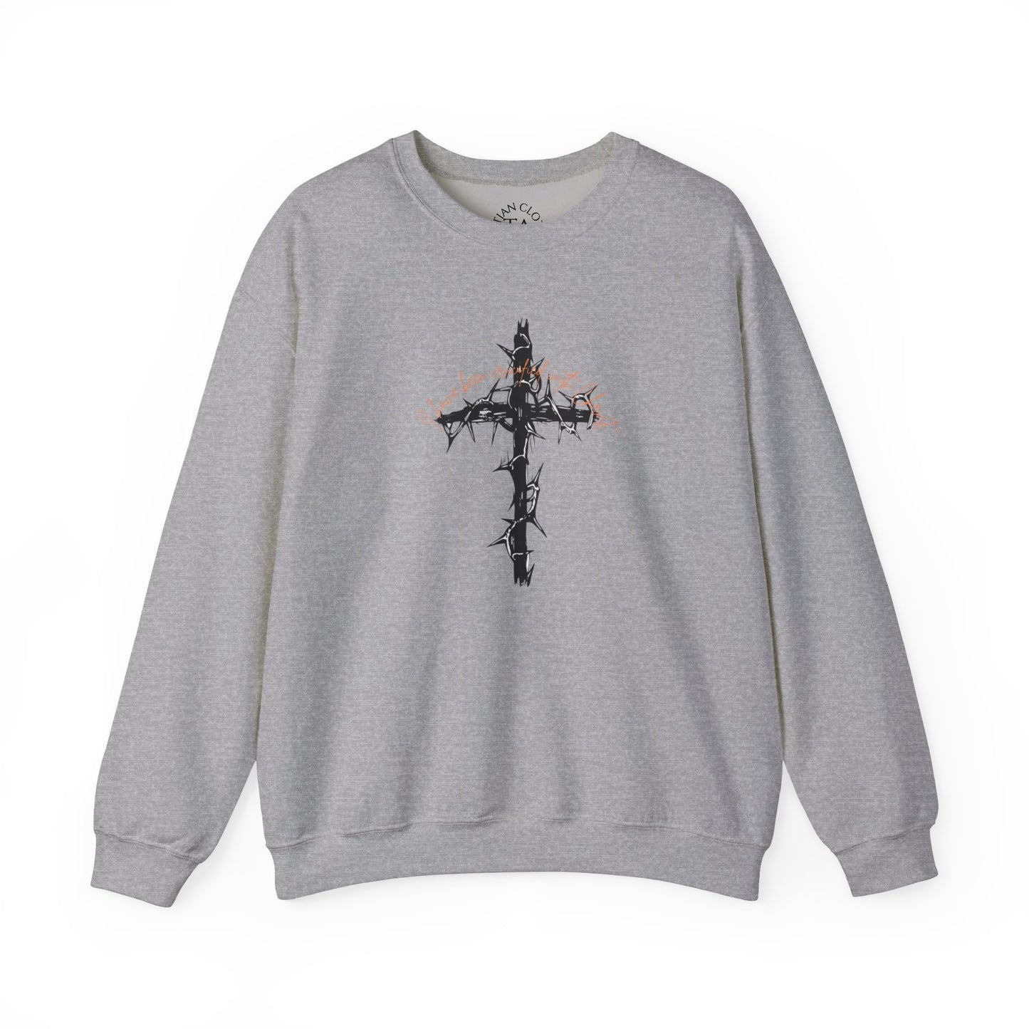 Faith Inspired Crewneck Sweatshirt Barbed Cross Design with Galatians 2:20