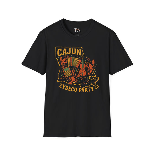 Louisiana Cajun Zydeco Party T-Shirt | Unisex Softstyle Tee | Louisiana Music Event Shirt, Festival Wear, Gift for Music Lovers