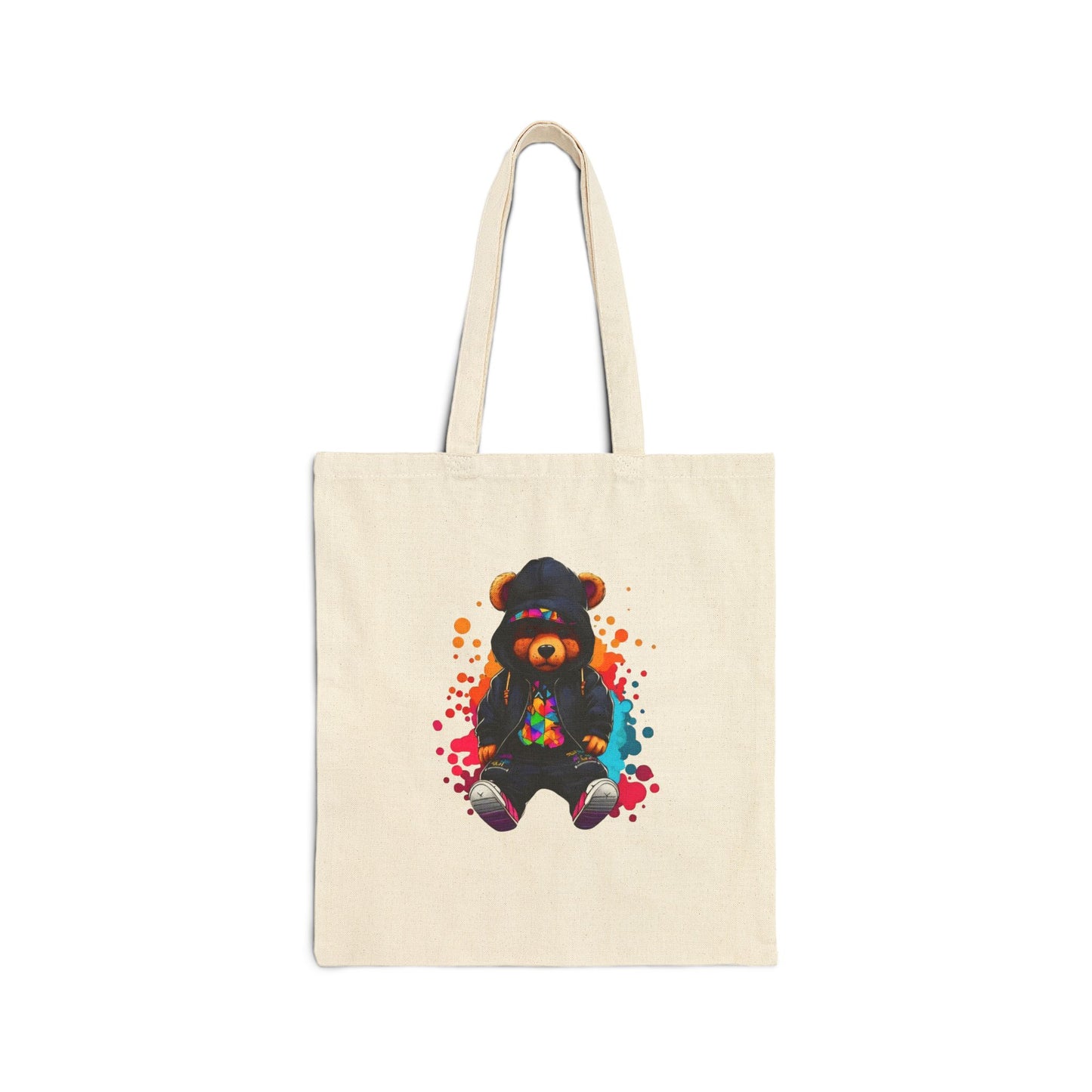 Cotton Canvas Colorful Bear Art Tote Bag