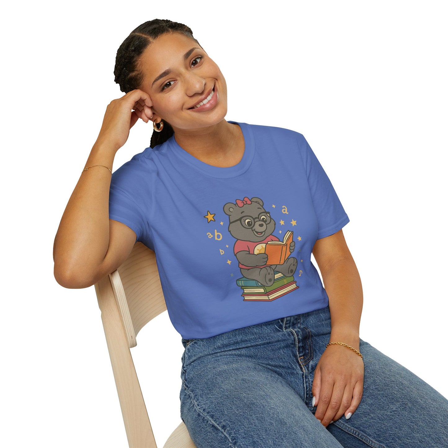 Carebear Jr Book Design Unisex Softstyle T-Shirt, Kids Graphic Tee, Children Reading Shirt, Cute Bear Illustration Top, Retro Style Apparel