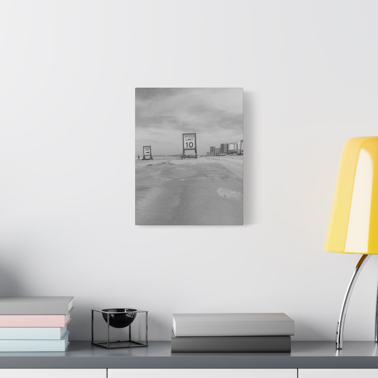 Serene Black and White Coastal Beach Sign - Canvas Art