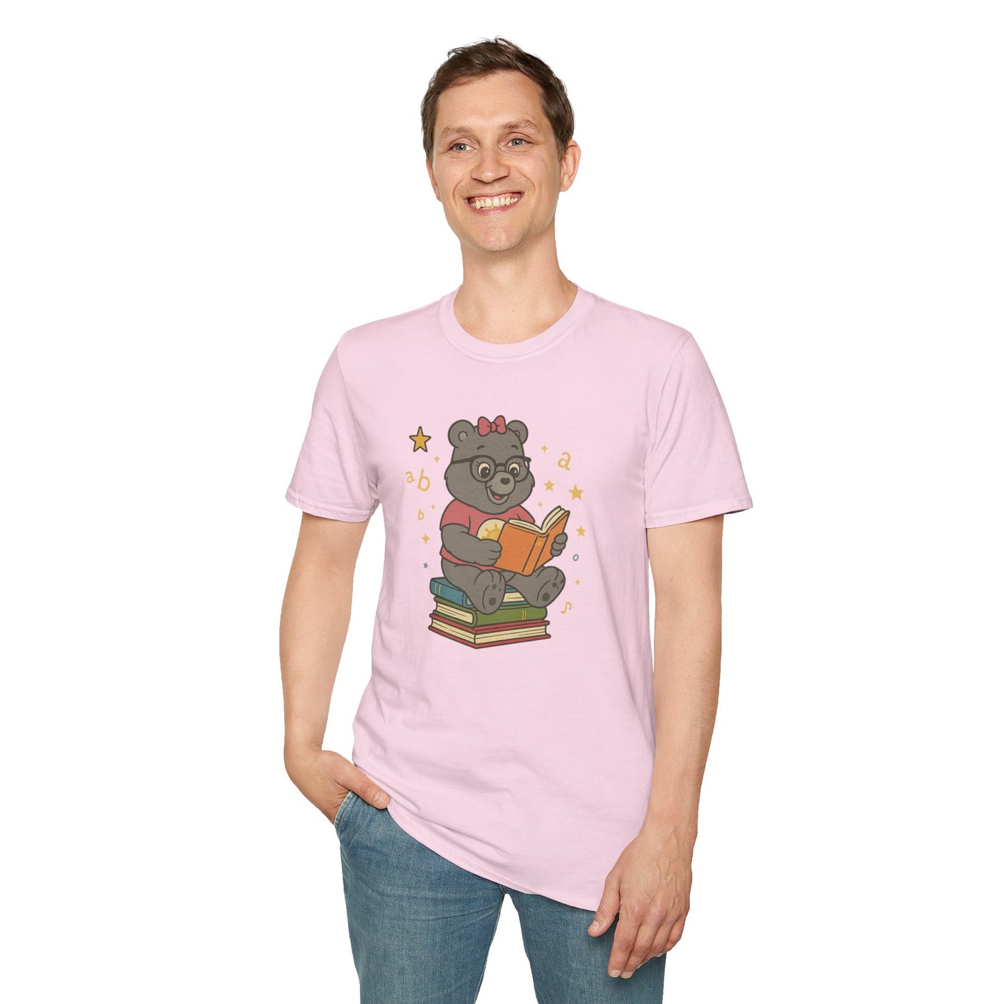 Carebear Jr Book Design Unisex Softstyle T-Shirt, Kids Graphic Tee, Children Reading Shirt, Cute Bear Illustration Top, Retro Style Apparel