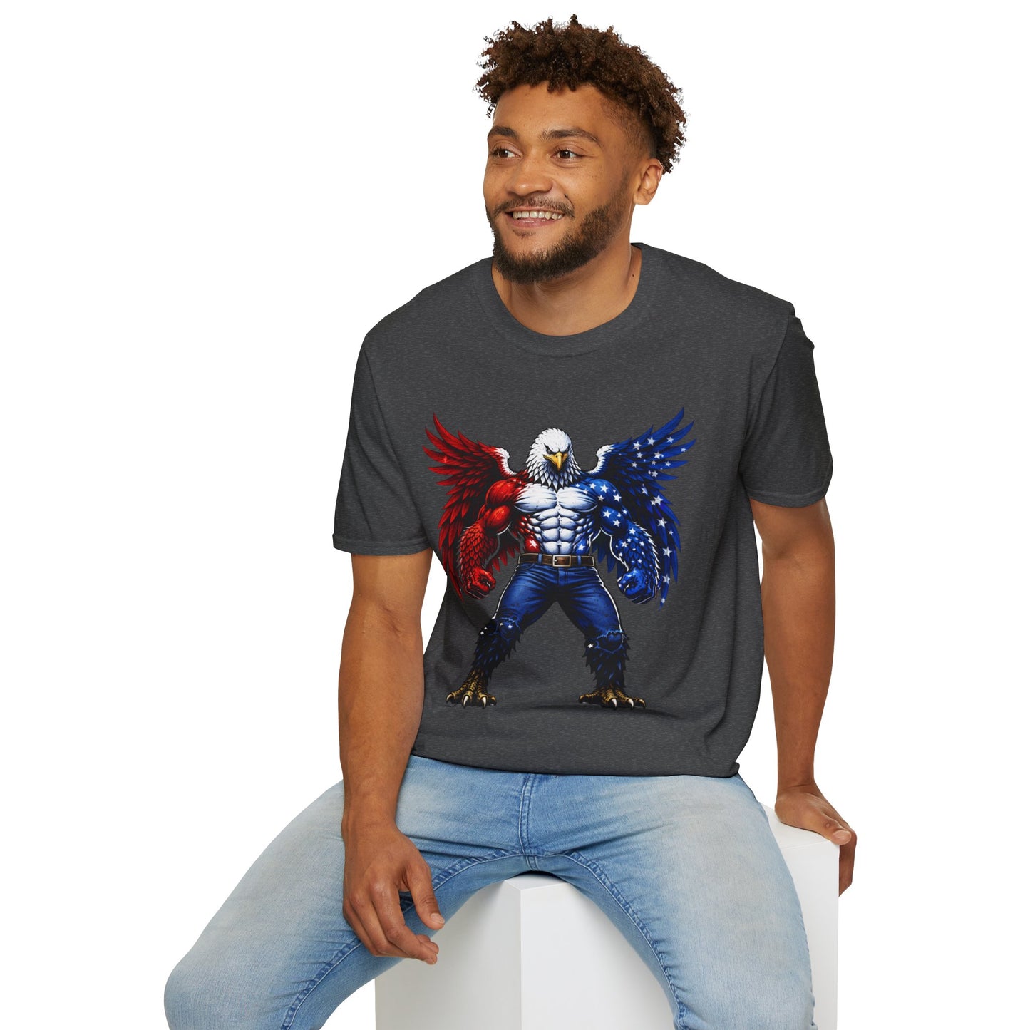 Birdmanzilla Patriotic Muscular Eagle T-Shirt | Red White Blue Winged Eagle Graphic