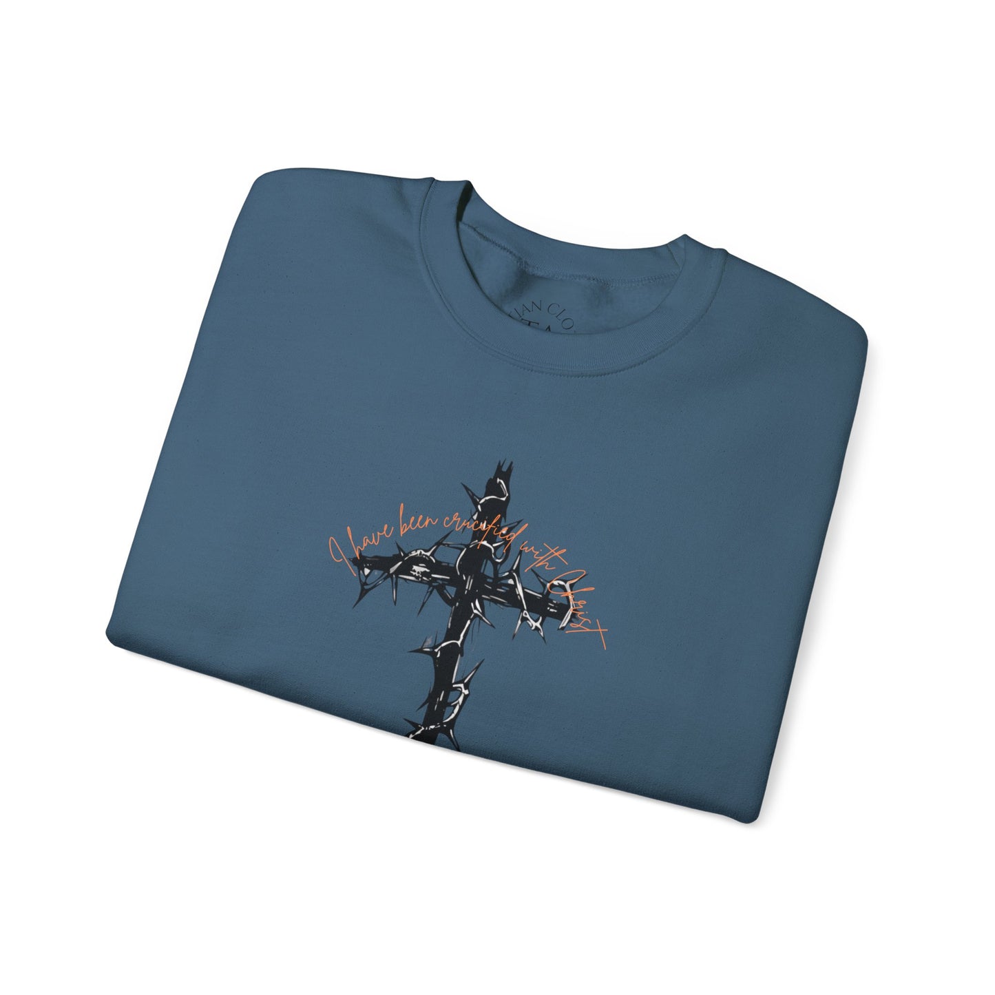 Faith Inspired Crewneck Sweatshirt Barbed Cross Design with Galatians 2:20
