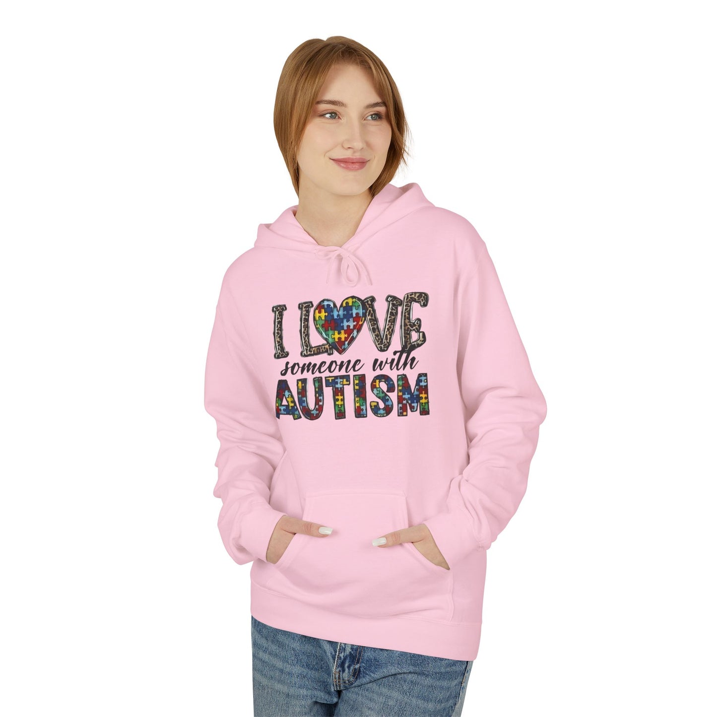 Autism Awareness Softstyle Hoodie - "I Love Someone With Autism" Puzzle Heart Design