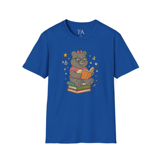 Carebear Jr Book Design Unisex Softstyle T-Shirt, Kids Graphic Tee, Children Reading Shirt, Cute Bear Illustration Top, Retro Style Apparel