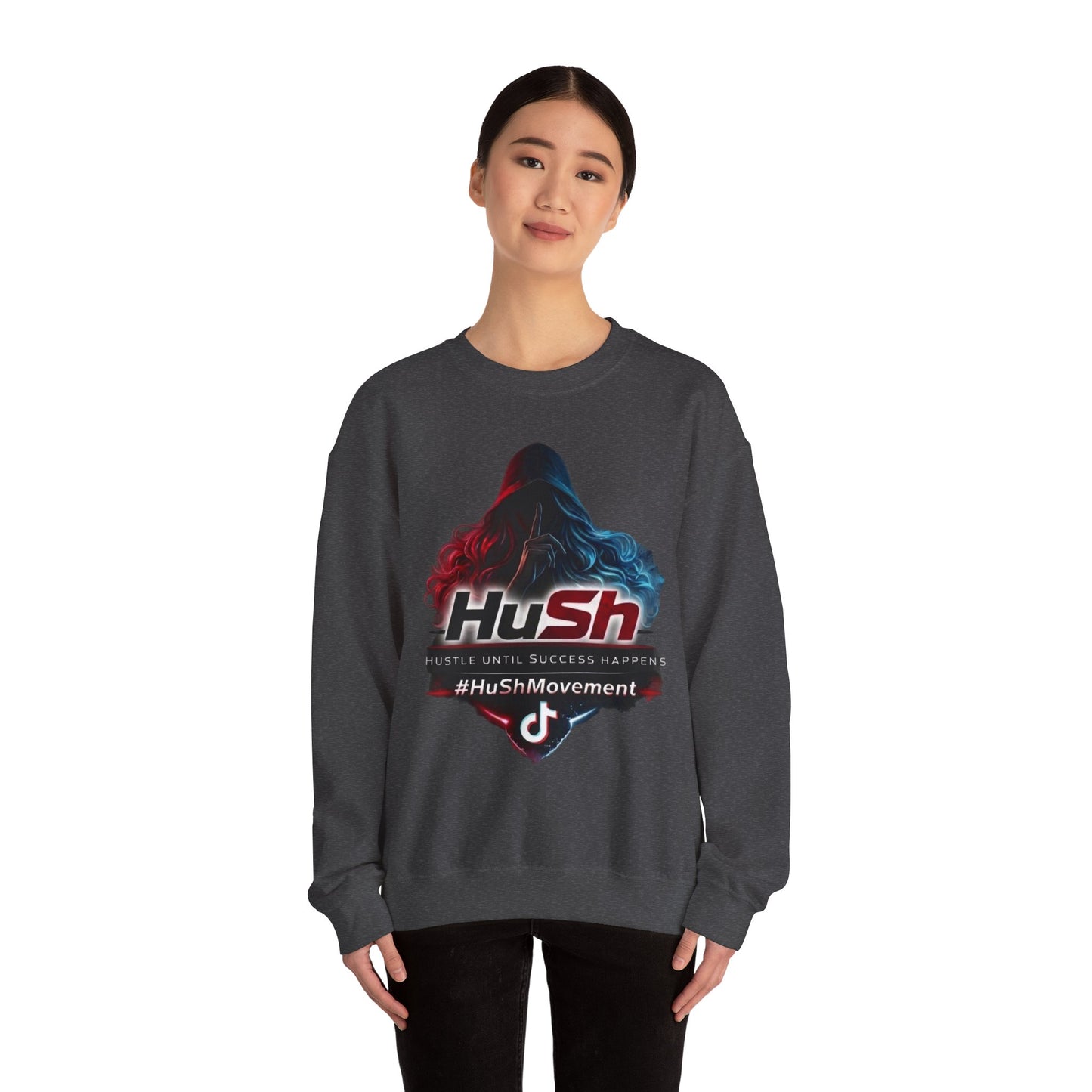 #HuSh Movement feminine Logo Crewneck Sweatshirt | TikTok Inspired Hooded Silhouette