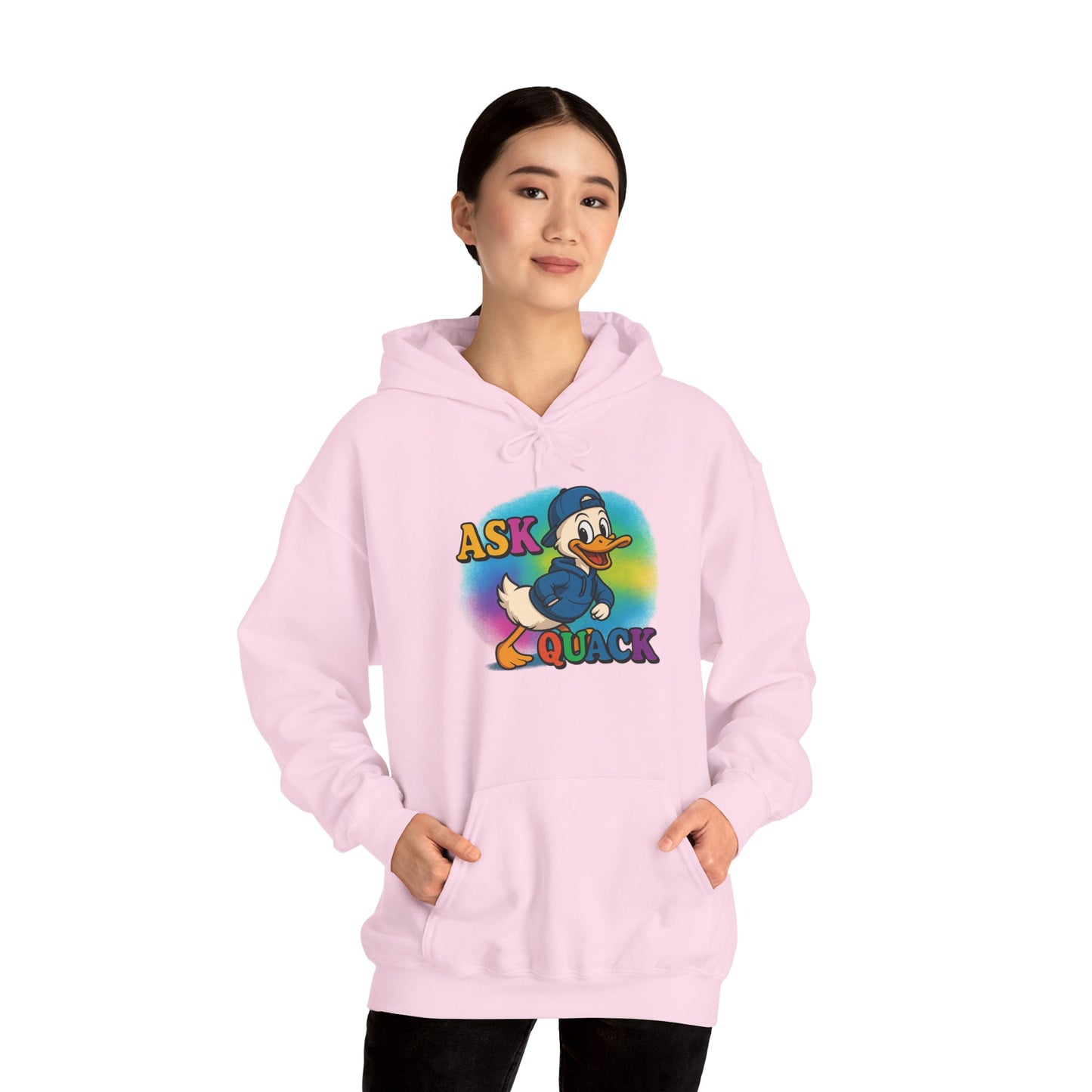Askquack Male Duck Unisex Hoodie, Quirky Duck Design Sweatshirt, Novelty Animal Jumper, Humorous Duck Apparel, Unique Hooded Top