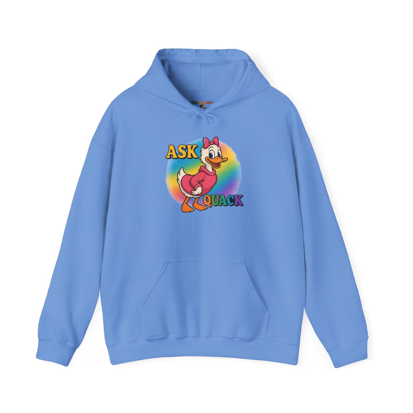 Askquack Female Duck Unisex Hoodie, Quirky Duck Design Sweatshirt, Novelty Animal Jumper, Humorous Duck Apparel, Unique Hooded Top