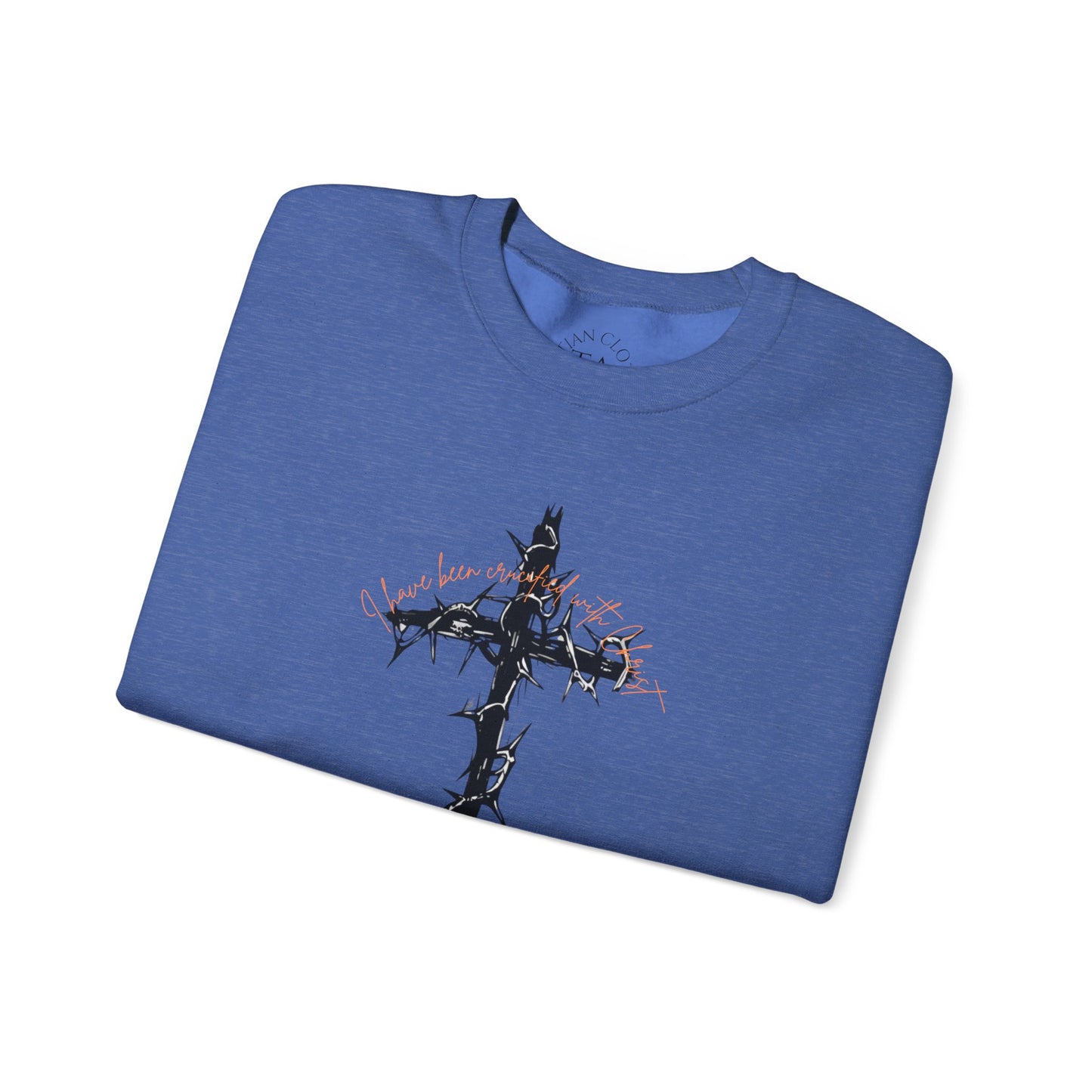 Faith Inspired Crewneck Sweatshirt Barbed Cross Design with Galatians 2:20
