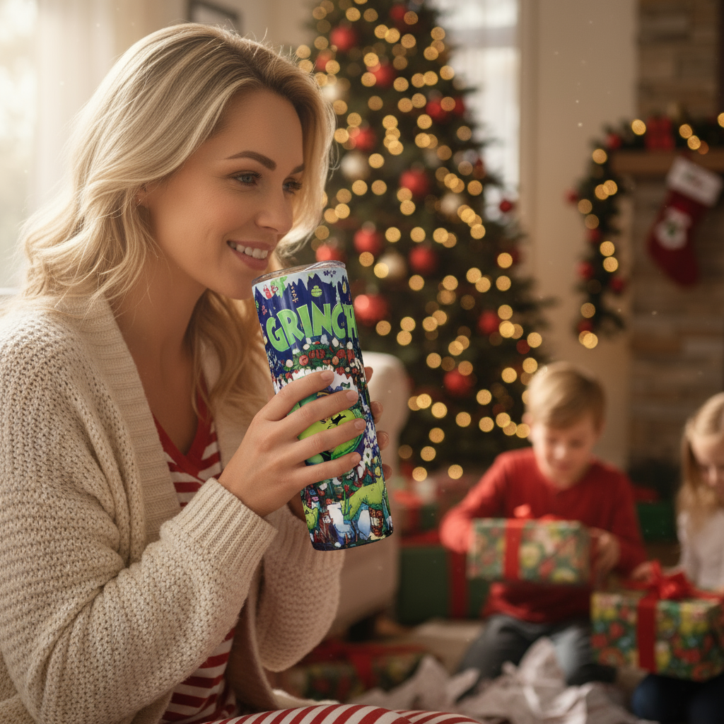 Christmas Grinch Design 20oz Stainless Steel Cola Can Shaped Tumblers for Coffee Tea