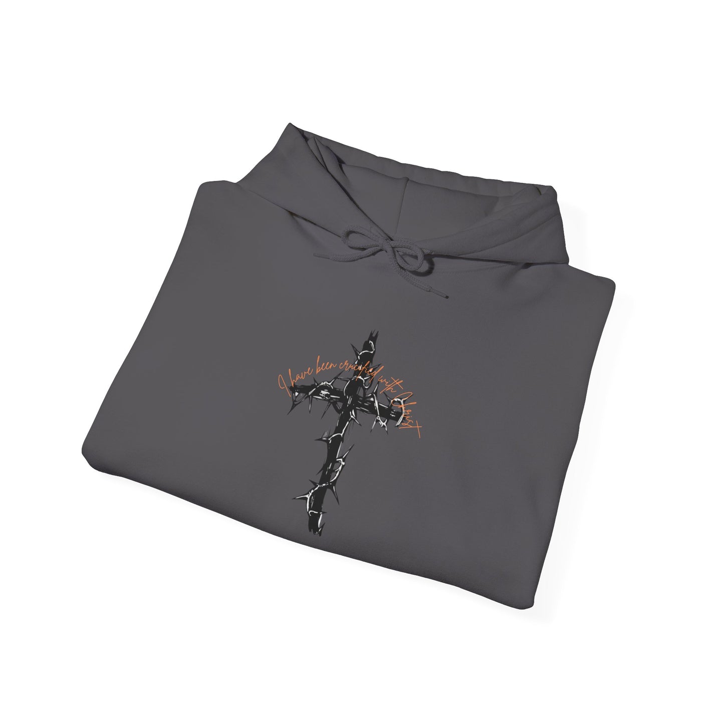 Faith Inspired Christian Cross with Thorns on Front and Galatians 2:20 on back Hooded Sweatshirt
