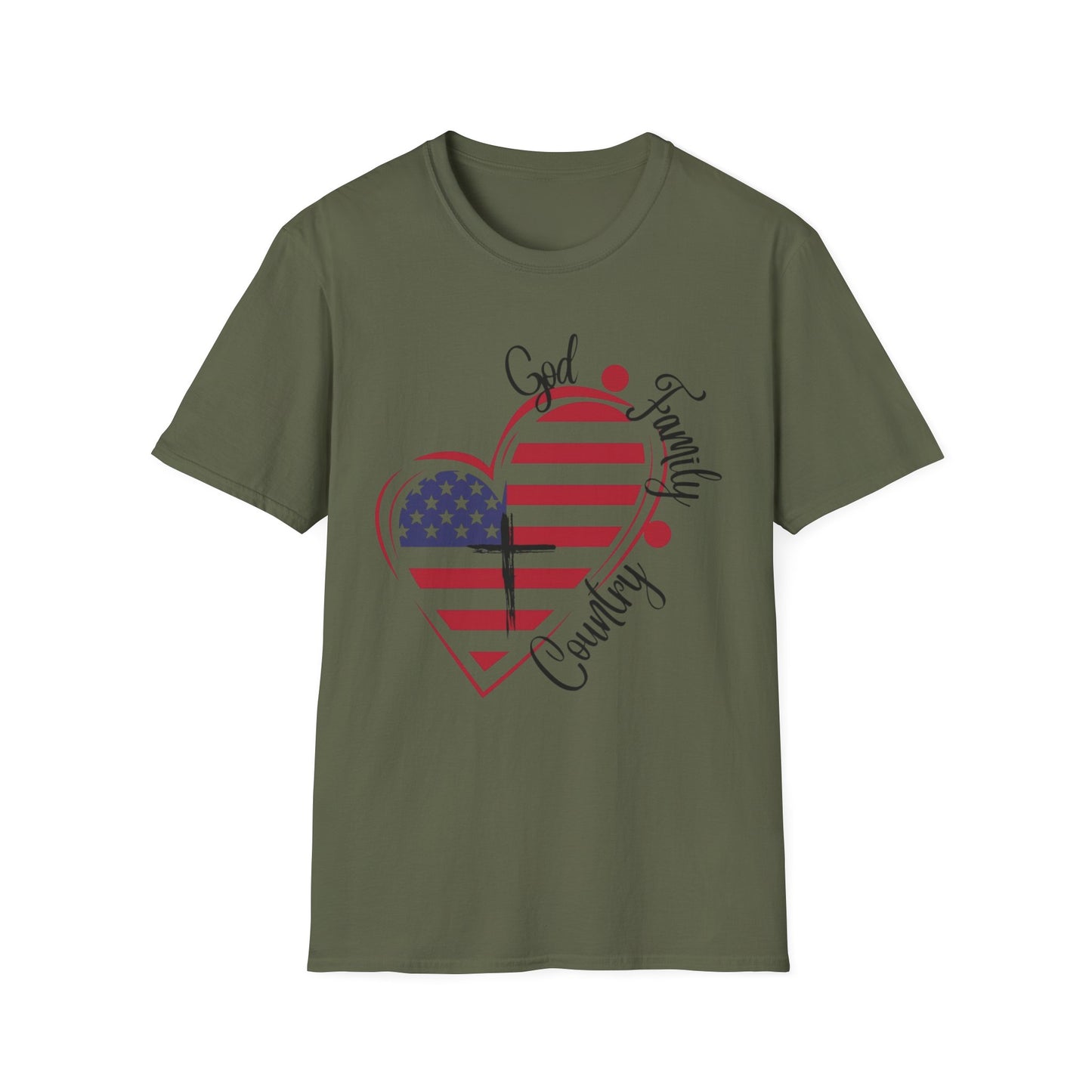 Patriotic Heart T-Shirt — "God Family Country" USA Flag Graphic