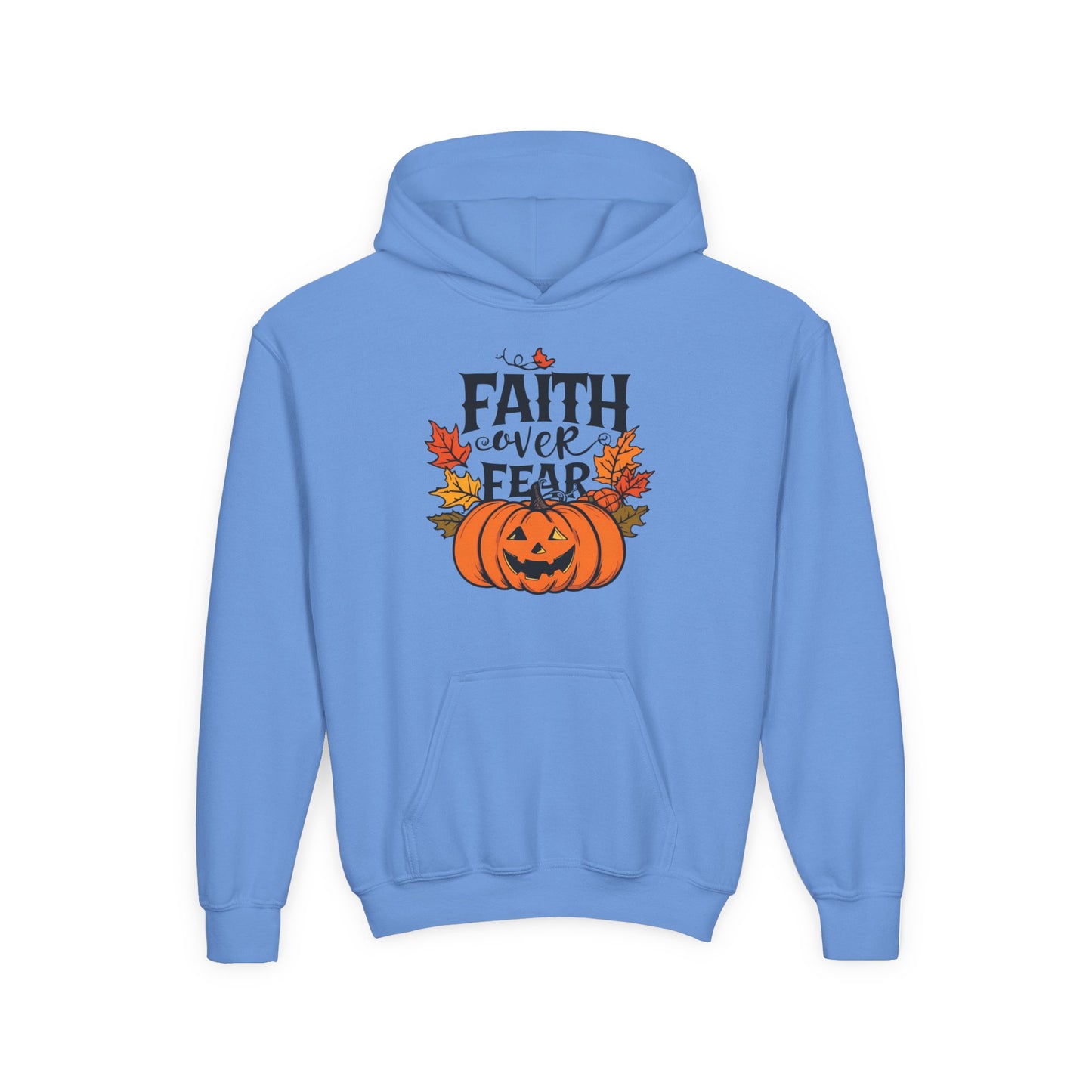 Halloween Faith Over Fear Kids Hoodie - Fall Sweatshirt, Halloween Apparel, Cozy Gift, Pumpkin Design, Inspirational Clothing