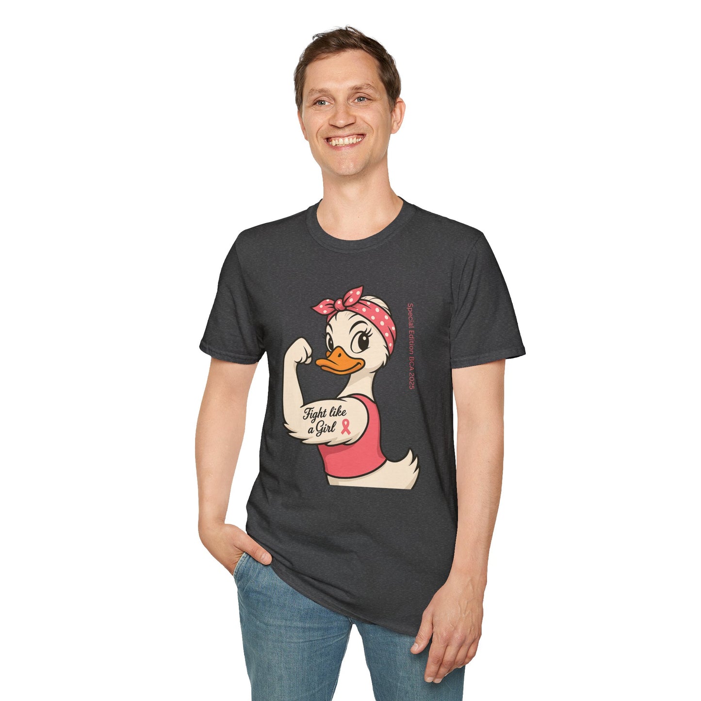 Breast Cancer Awareness Fight Like a Girl Duck T-Shirt, Rosie the Riveter Duck Empowerment Tee, Gift for Her, Feminist Apparel, Cute Graphic