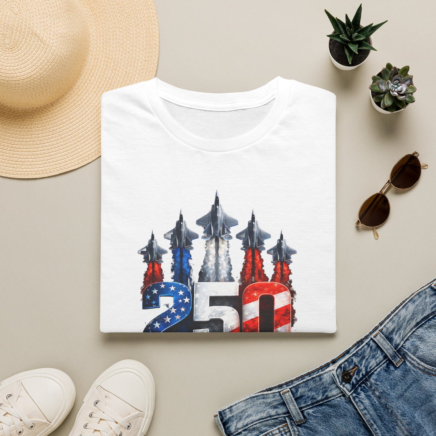 25th Anniversary USA T-Shirt — Patriotic Jet Formation USA Flag Design