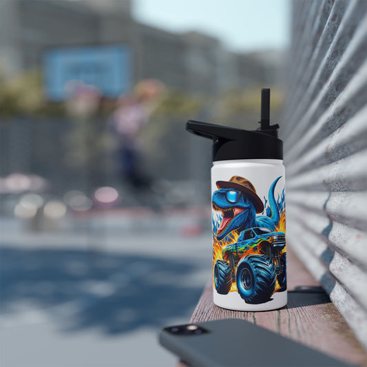 Kids Tumbler - Monster Truck Water Bottle - Monster Truck Flame Design | Customizable with Name, Cool Kids Hydration