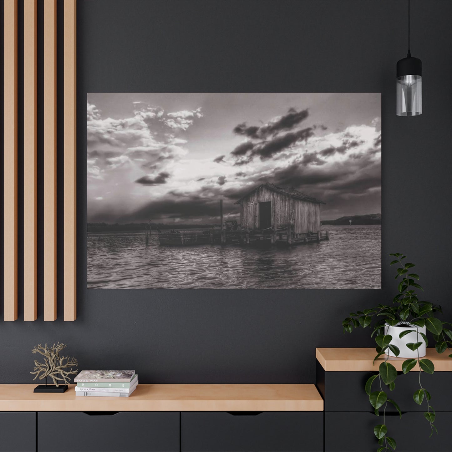 Serene Landscape Canvas Art, Rustic Home Decor, Black and White Wall Art, Perfect for Living Room, Gift for Nature Lovers