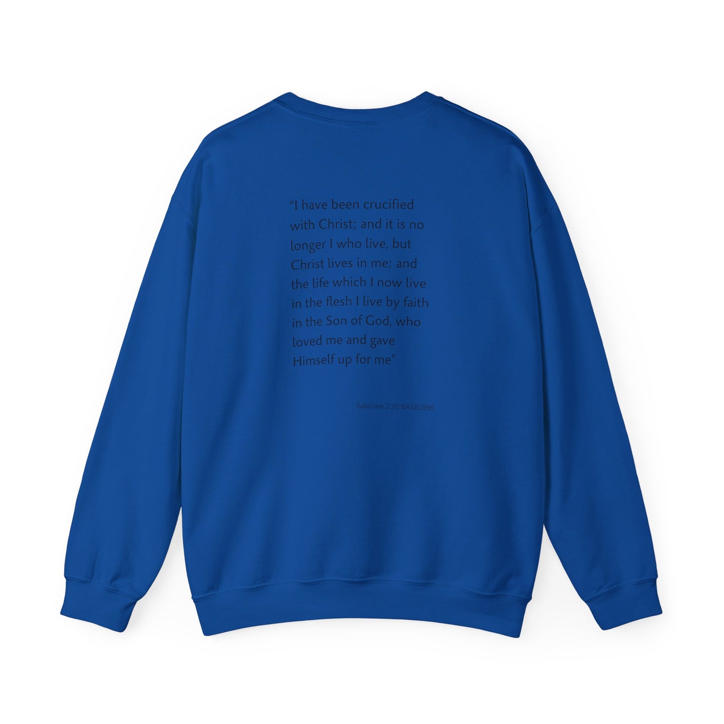 Faith Inspired Crewneck Sweatshirt Barbed Cross Design with Galatians 2:20