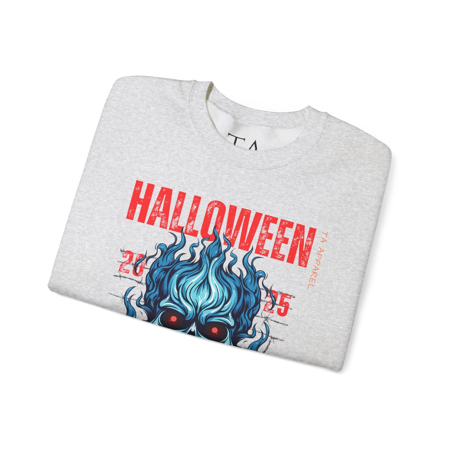 Halloween Fire Skull Sweatshirt, Unisex Crewneck for Fall, Spooky Season Apparel, Gift for Halloween Lovers, Cozy Awareness Top
