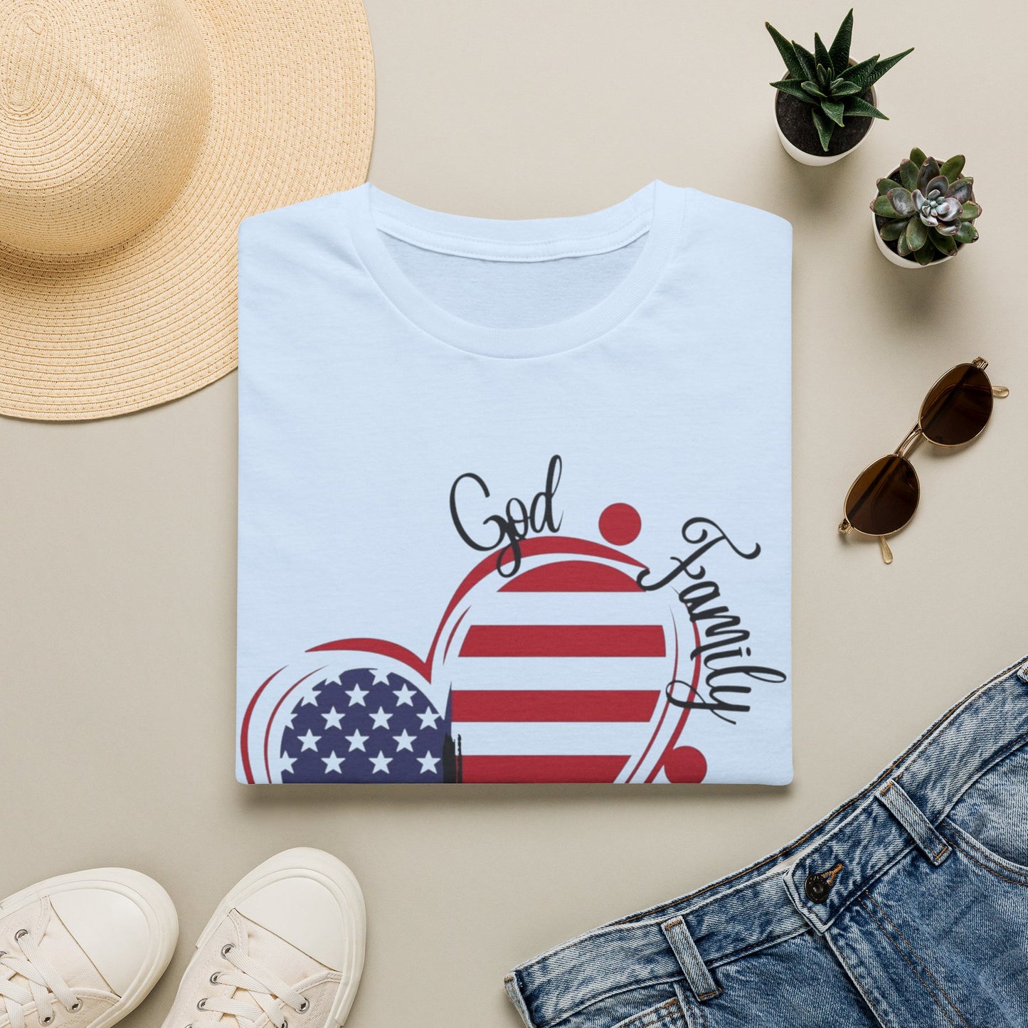 Patriotic Heart T-Shirt — "God Family Country" USA Flag Graphic