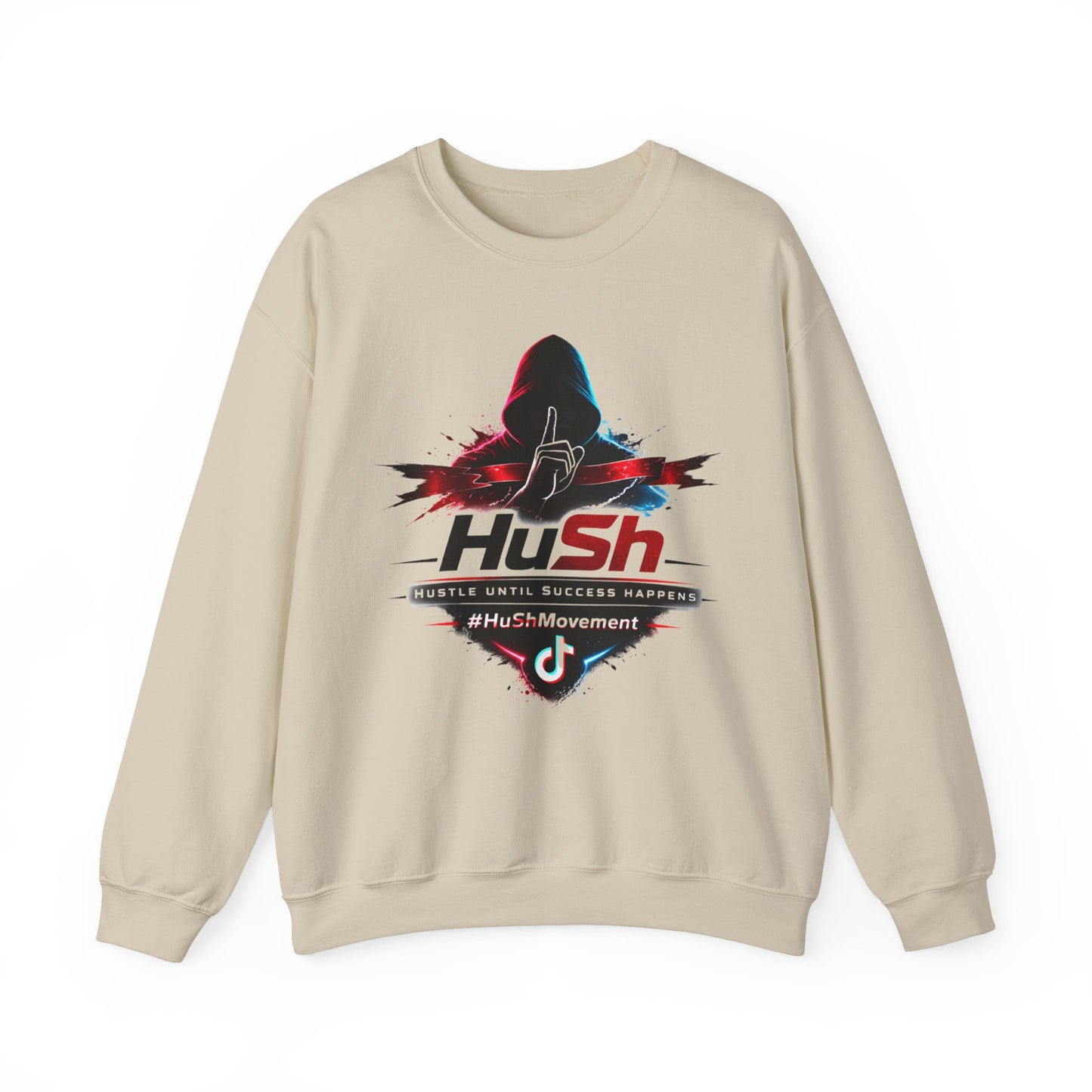 #HuSh Unisex Heavy Blend™ Crewneck Sweatshirt  | Hustle Until Success Happens, #HuShMovement TikTok Logo