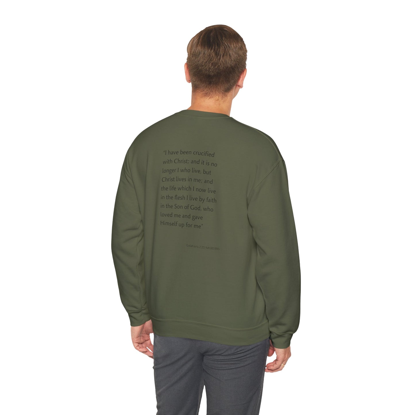 Faith Inspired Crewneck Sweatshirt Barbed Cross Design with Galatians 2:20