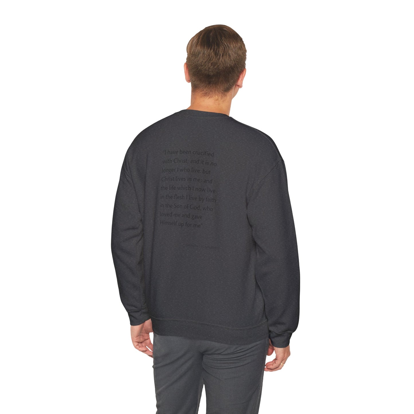 Faith Inspired Crewneck Sweatshirt Barbed Cross Design with Galatians 2:20