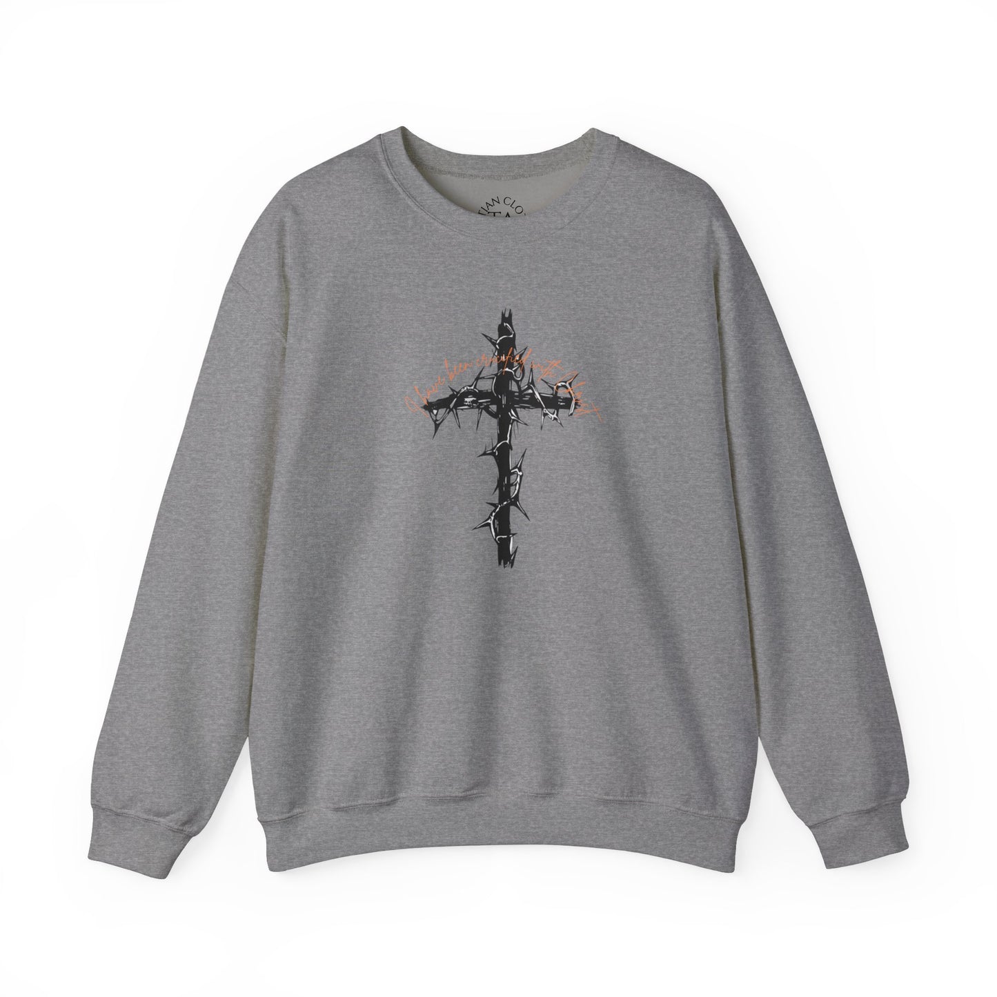 Faith Inspired Crewneck Sweatshirt Barbed Cross Design with Galatians 2:20