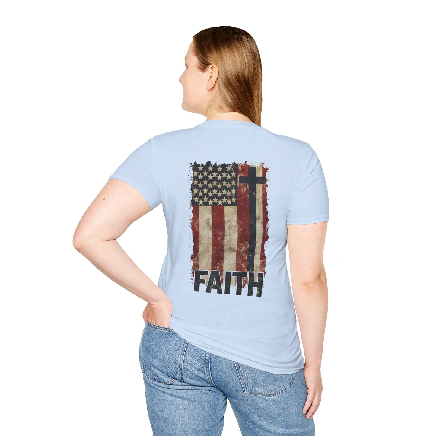 Faith-Inspired Unisex Softstyle T-Shirt, Vintage American Flag Tee, Inspirational Faith Shirt, Christian Apparel, Gifts for Believers