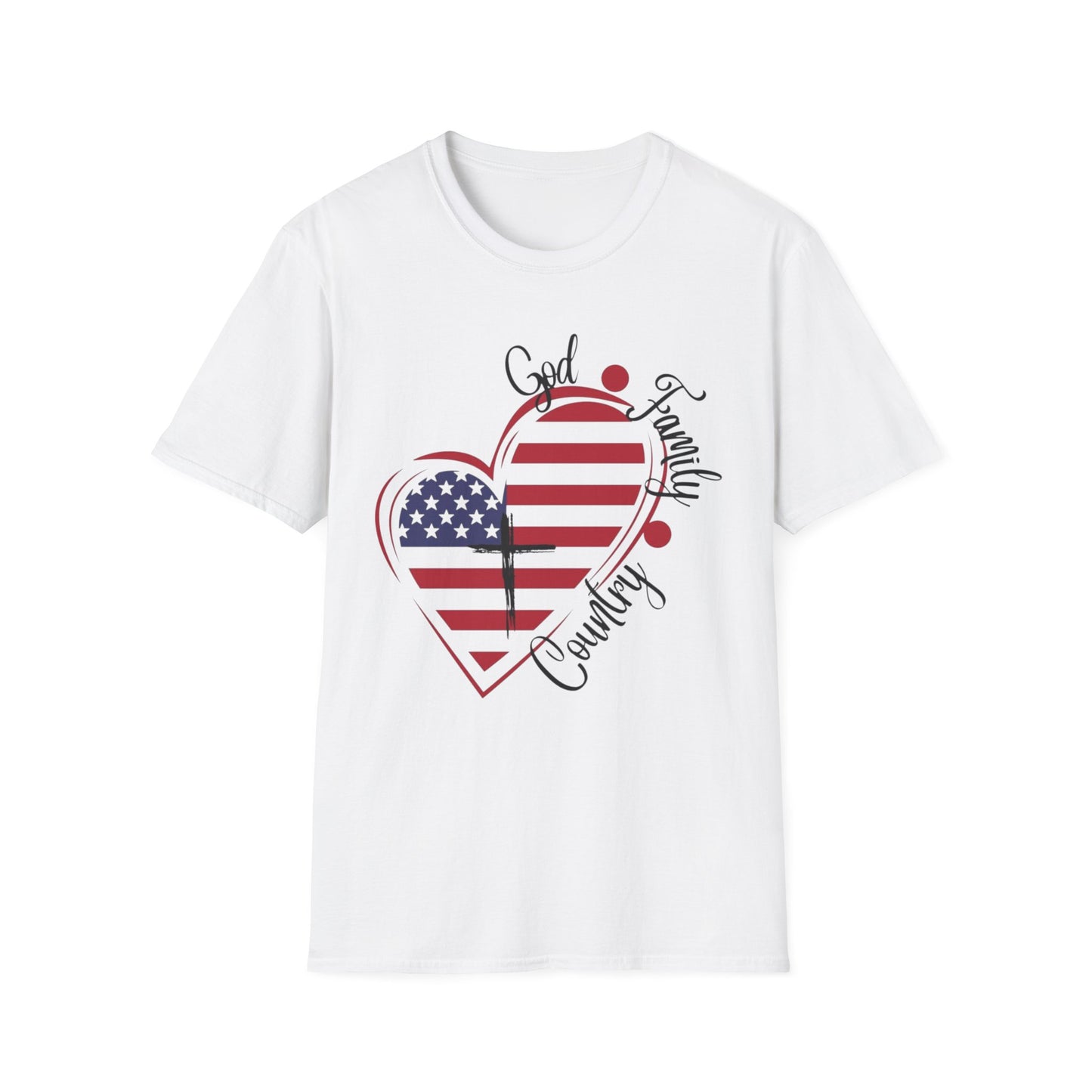 Patriotic Heart T-Shirt — "God Family Country" USA Flag Graphic