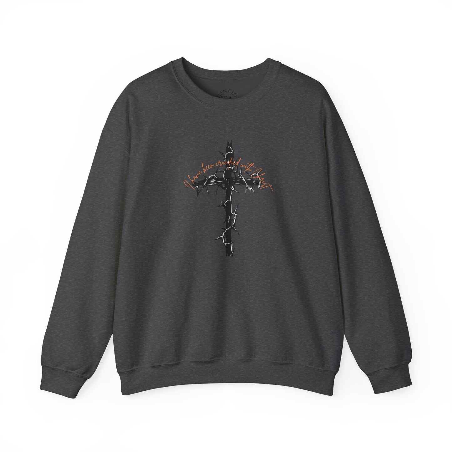 Faith Inspired Crewneck Sweatshirt Barbed Cross Design with Galatians 2:20
