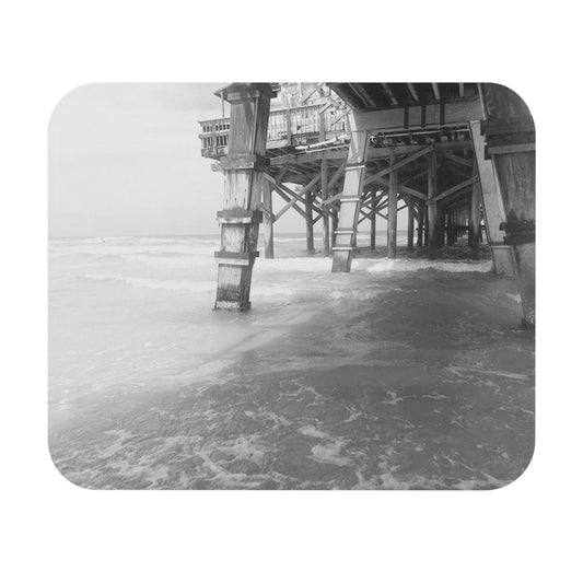 Rectangle Serene Beach Pier Mouse Pad, Coastal Home Office Decor, Gift for Work From Home, Beach Lover's Accessory, Modern Office Supply, Black and White