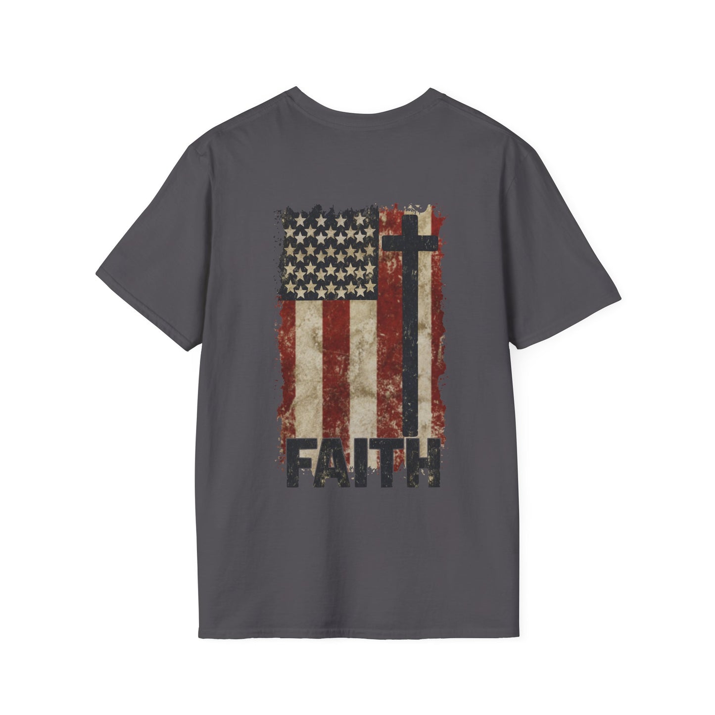 Faith-Inspired Unisex Softstyle T-Shirt, Vintage American Flag Tee, Inspirational Faith Shirt, Christian Apparel, Gifts for Believers