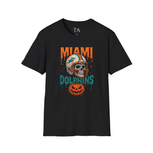Miami Dolphins Halloween Unisex T-Shirt, Football Fan Tee, Spooky Sports Shirt, Game Day Wear, Fun Halloween Apparel