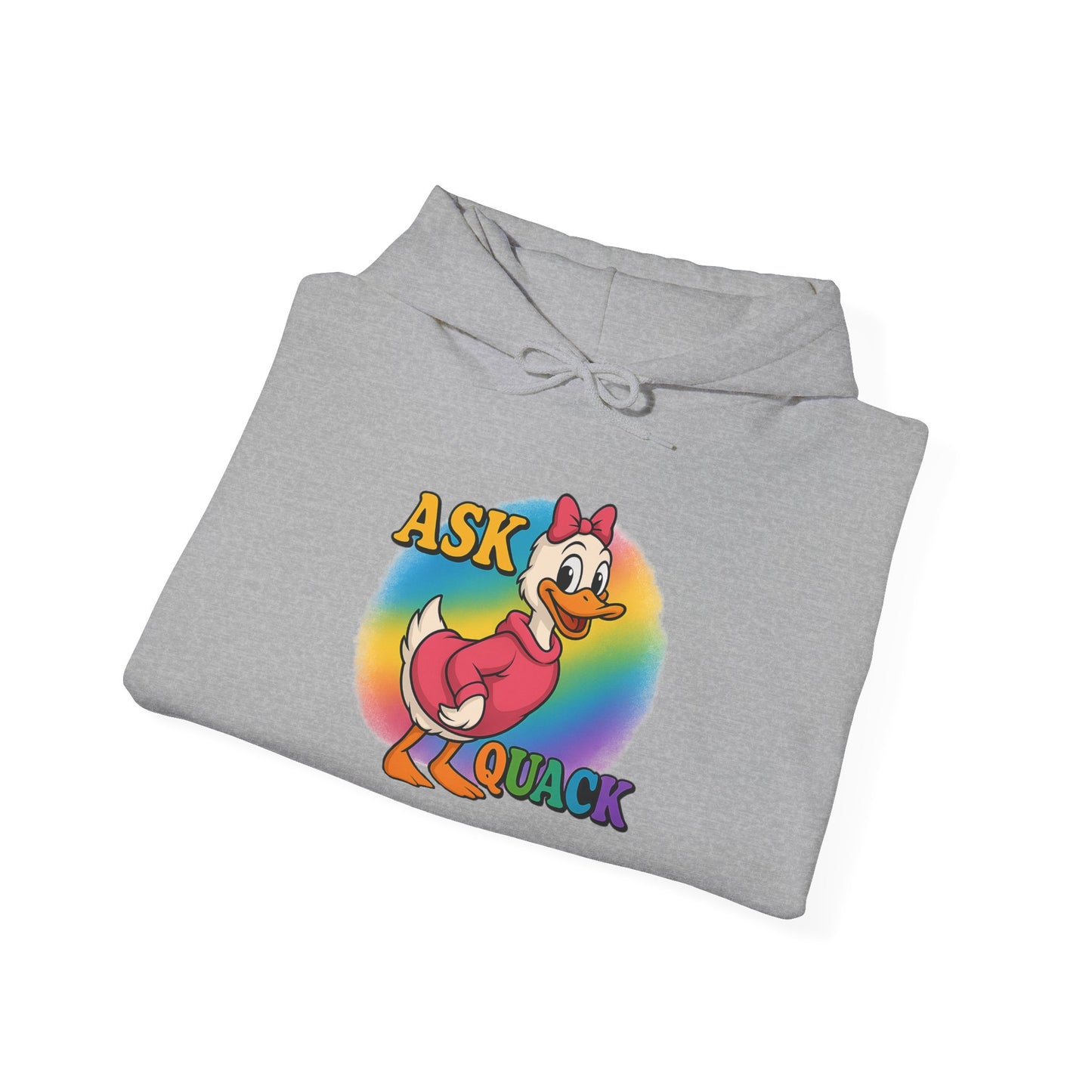 Askquack Female Duck Unisex Hoodie, Quirky Duck Design Sweatshirt, Novelty Animal Jumper, Humorous Duck Apparel, Unique Hooded Top
