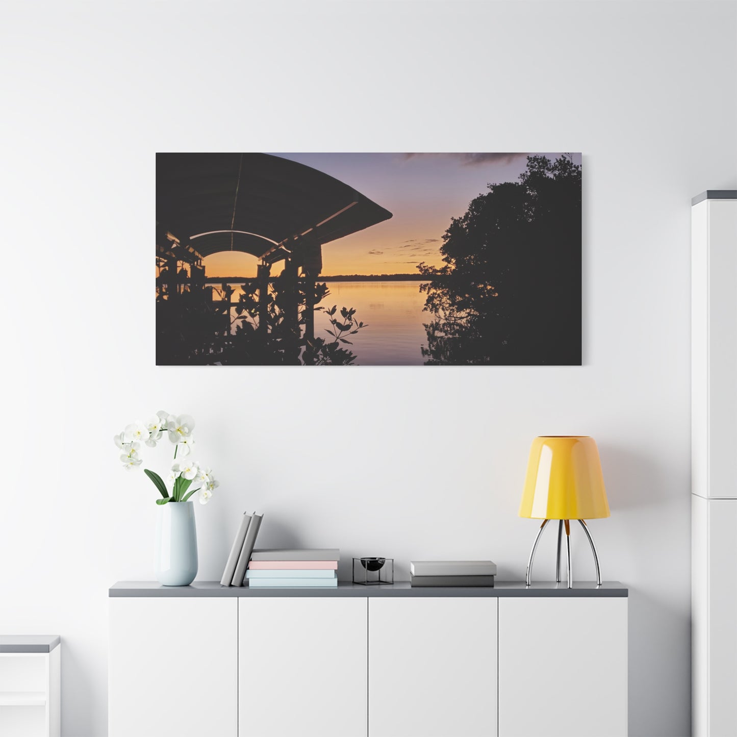 Serene and Vibrant Sunset on the River - Canvas Wal Art