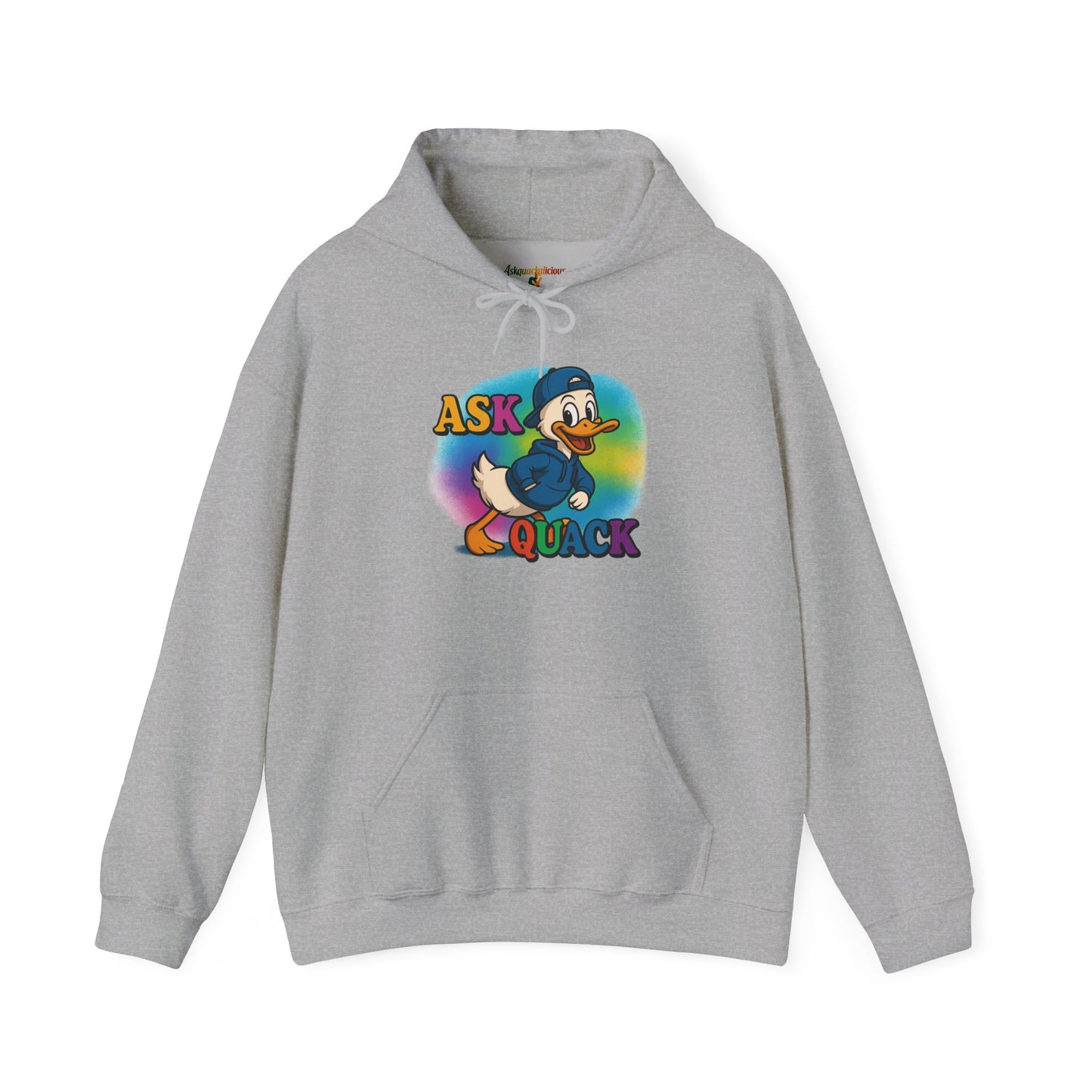 Askquack Male Duck Unisex Hoodie, Quirky Duck Design Sweatshirt, Novelty Animal Jumper, Humorous Duck Apparel, Unique Hooded Top