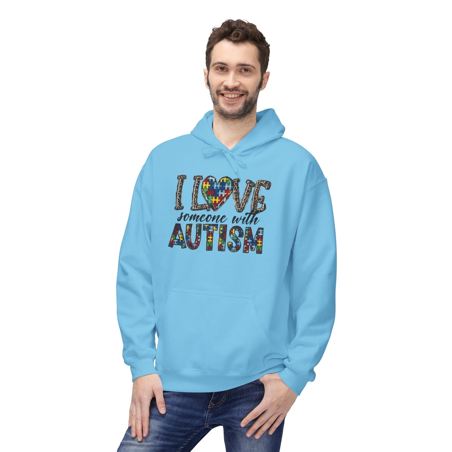 Autism Awareness Softstyle Hoodie - "I Love Someone With Autism" Puzzle Heart Design