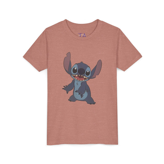 Kids Short Sleeve Tee with Stitch, Cute Kids Tee, Fun Gift for Boys & Girls, Birthday Gift, Summer Wear, Kids' Fashion