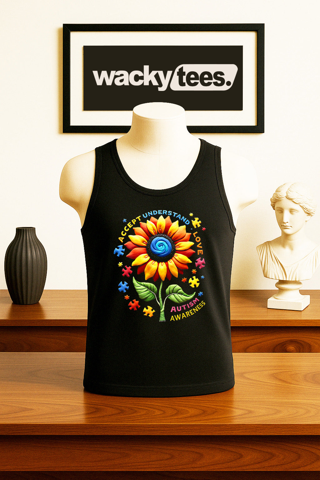 Accept Understand Love Autism Awareness Sunflower Graphic Tee Shirt