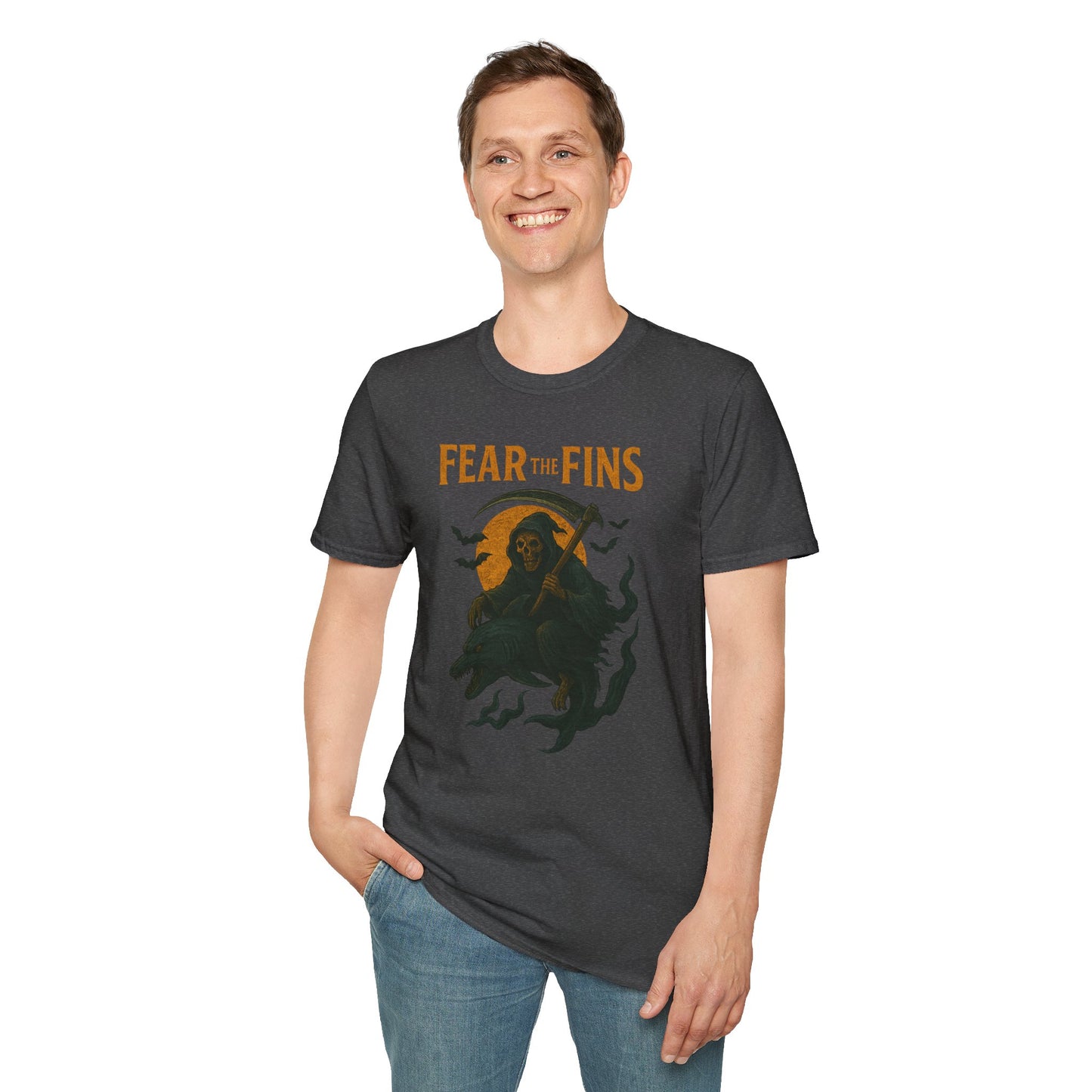Miami Dolphins Halloween Unisex T-Shirt - Fear the Fins - Gifts for Ocean Lovers, Spooky Occasions, Casual Wear, Beach Parties, Horror Tee